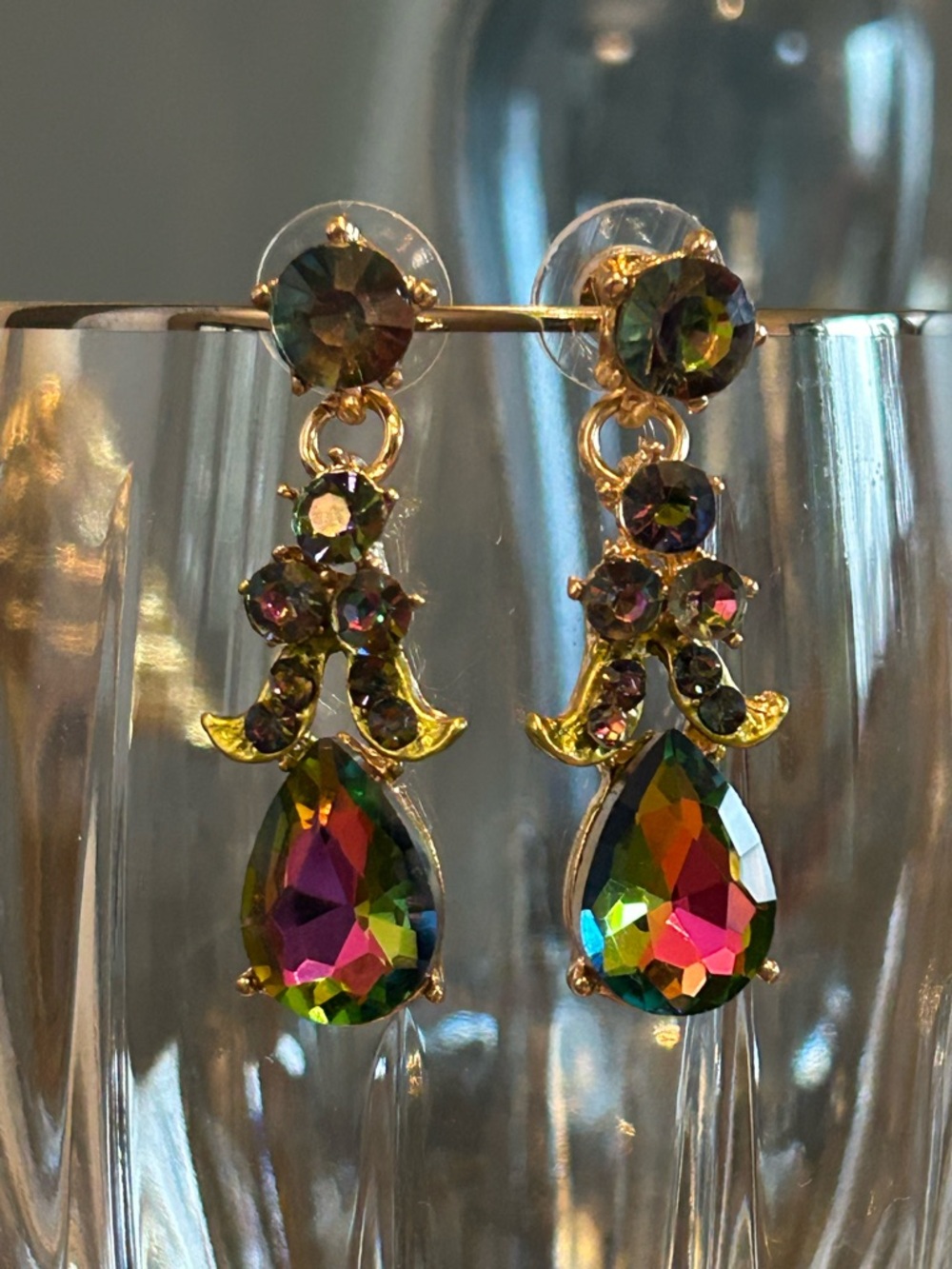 Oscar De La Renta Gold-Tone Multicolor Teardrop Crystal Dangle Earrings